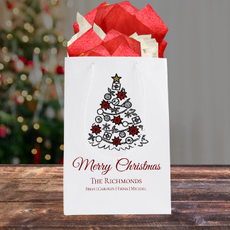 Sac Cadeau Moyen Joyeux Noël simple Nom de famille avec arbre