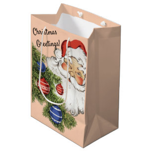Sac Cadeau Moyen Joyeux Noël Vintage ! Jolly Père Noël