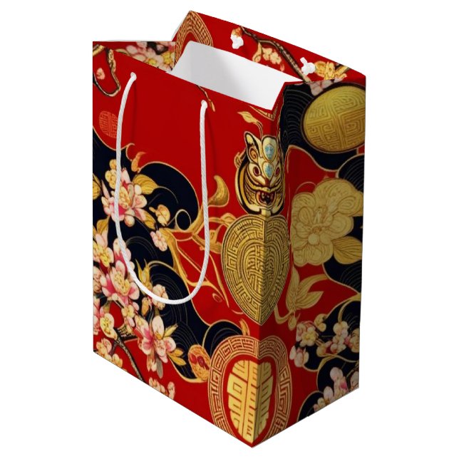 Sac Cadeau Moyen Joyeux Nouvel An chinois motif asiatique moderne (Dos Angle)