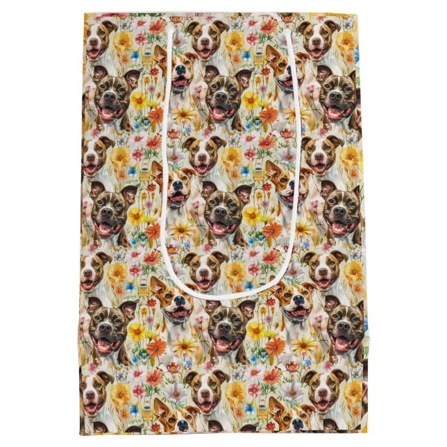 Sac Cadeau Moyen Joyeux Pitbull Chiens, Pit Bulls (Dos)