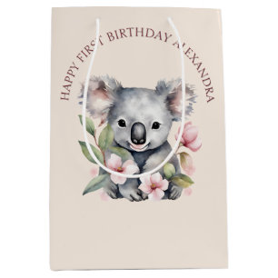 Sac Cadeau Moyen Joyeux premier anniversaire aquarelle Koala
