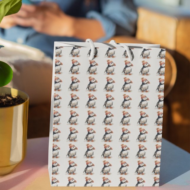 Sac Cadeau Moyen Joyeux Puffin (Créateur téléchargé)