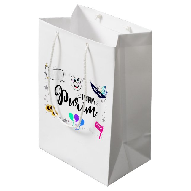 Sac Cadeau Moyen Joyeux Purim (Devant Angle)