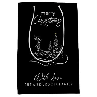 Sac Cadeau Moyen Joyeux sapin de Noël et renne