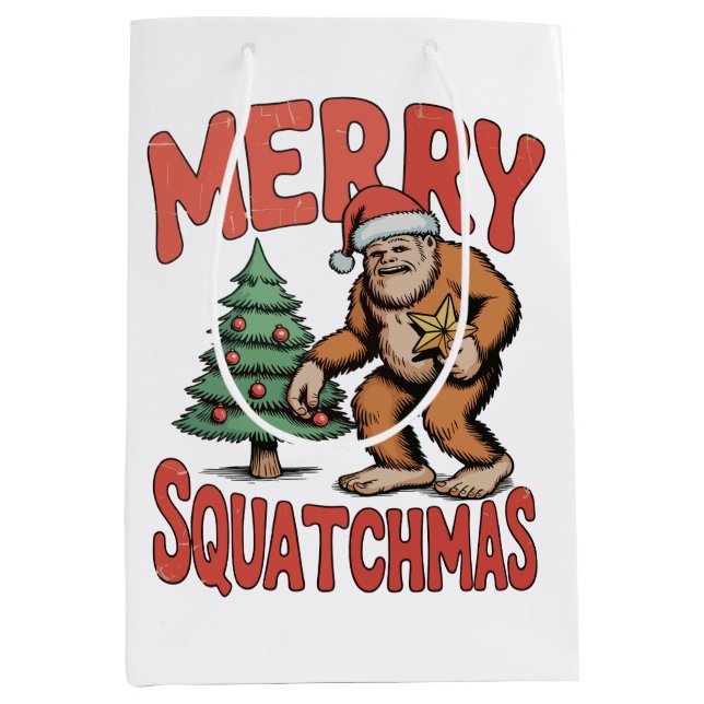 Sac Cadeau Moyen Joyeux squatchmas Bigfoot Sasquatch Arbre de Noël (Devant)