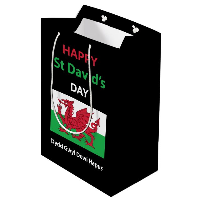 Sac Cadeau Moyen Joyeux St David's Day Dydd Gala Gallois Dewi Hapus (Dos Angle)