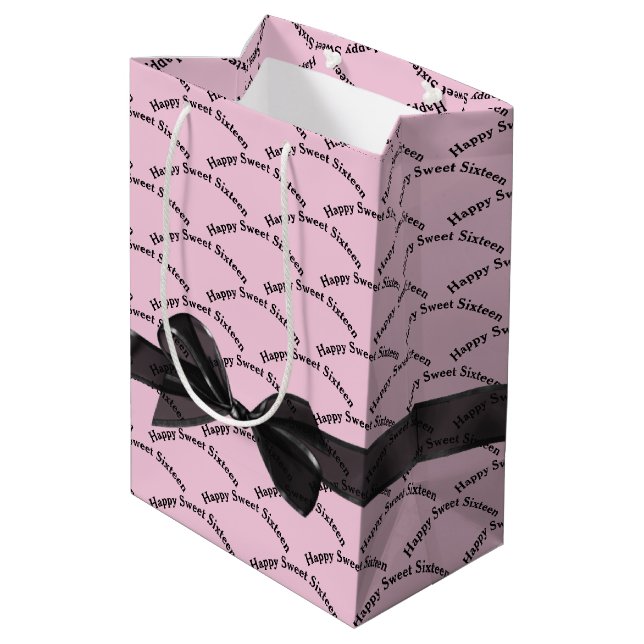 Sac Cadeau Moyen Joyeux Sweet sixteen noir Bow sur rose (Dos Angle)