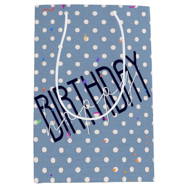 Sac Cadeau Moyen Joyeux texte d'anniversaire en Pois (Devant)