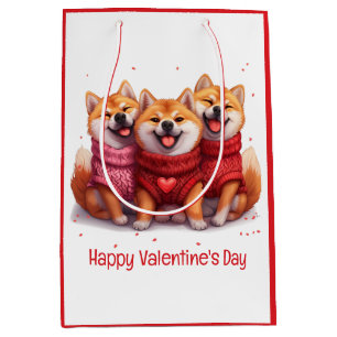Sac Cadeau Moyen Joyeux Valentines Day Chiens Shiba Inu