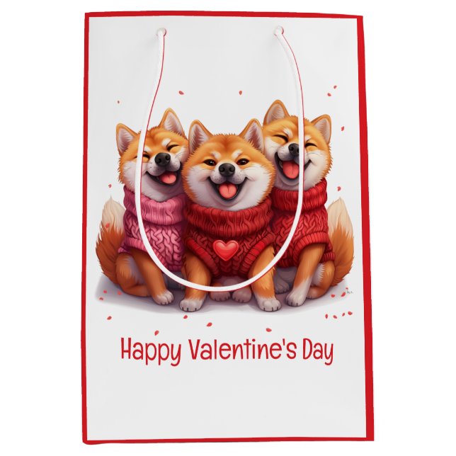 Sac Cadeau Moyen Joyeux Valentines Day Chiens Shiba Inu (Devant)