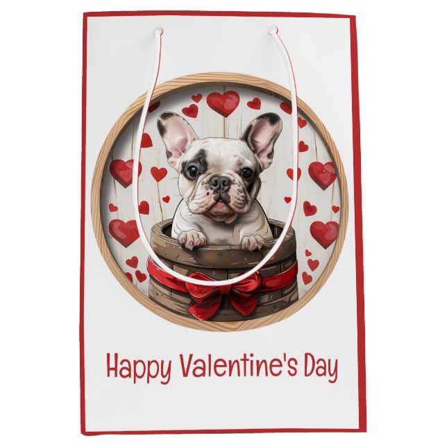 Sac Cadeau Moyen Joyeux Valentines Day French Bulldog (Devant)