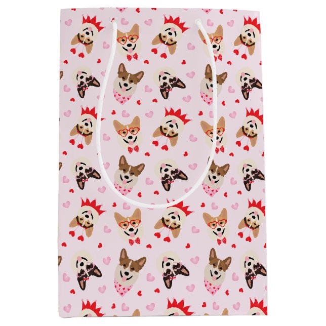 Sac Cadeau Moyen Joyeux Valentines Day Pembroke Welsh Corgi Chiens (Devant)