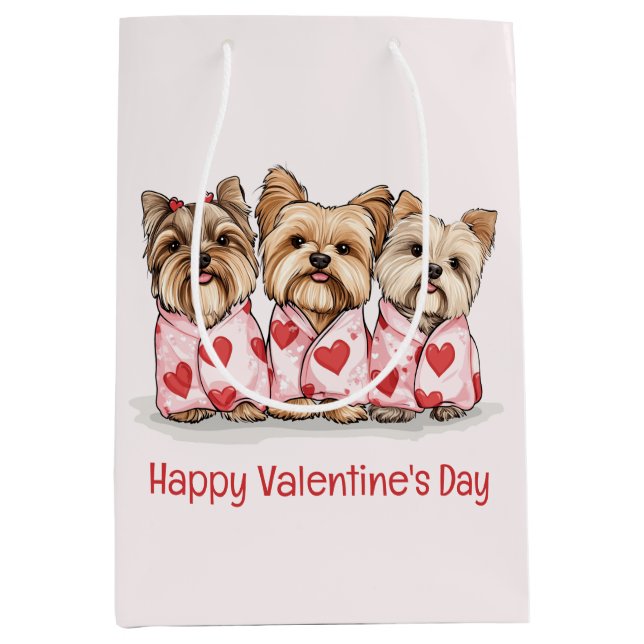 Sac Cadeau Moyen Joyeux Valentines Day Yorkshire Terrier Chiens (Devant)