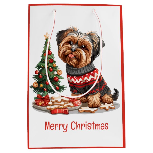Sac Cadeau Moyen Joyeux Yorkshire Terrier Chiens de Noël (Devant)