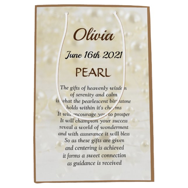 Sac Cadeau Moyen Juin Birthstone Pearl design (Devant)