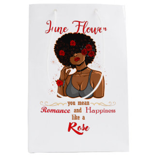 Sac Cadeau Moyen Juin Fleur Rose Noir Anniversaire Reine Melanin