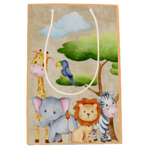 Sac Cadeau Moyen Jungle tropicale Safari Animaux Baby Boy