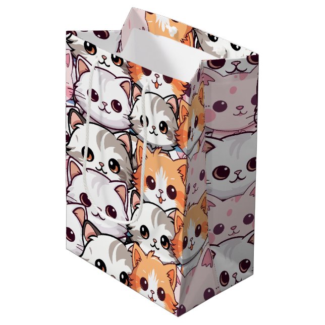 Sac Cadeau Moyen Kawaii Chat félin Kitten visage animal de compagni (Devant Angle)