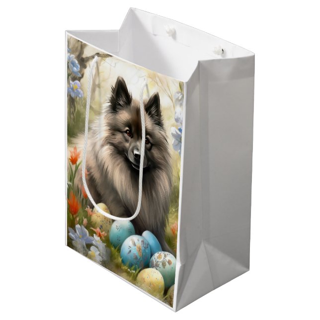 Sac Cadeau Moyen Keeshond avec oeufs de Pâques (Devant Angle)