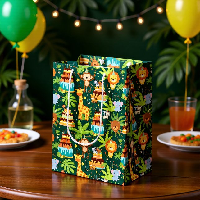 Sac Cadeau Moyen Kids Birthday Jungle Themed Gift Bag (Créateur téléchargé)