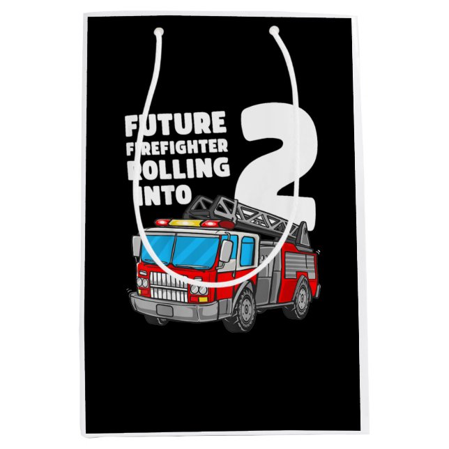 Sac Cadeau Moyen Kids Fire Truck 2 et Birthday 2 Boy Toddler Fire (Devant)