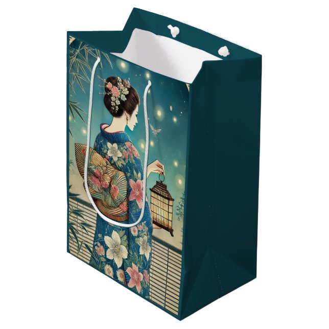 Sac Cadeau Moyen kimono&lucioles d'été (Devant Angle)