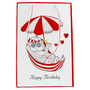 Sac Cadeau Moyen Kitty d'anniversaire en hamac rouge et blanc, cade