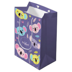 Sac Cadeau Moyen Koala Colorée Nom du Motif et enfant initial
