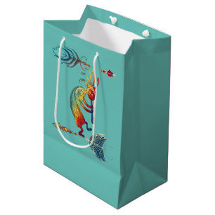 Sac Cadeau Moyen Kokopelli, Autochtone Américain, Avec Deux Plumes
