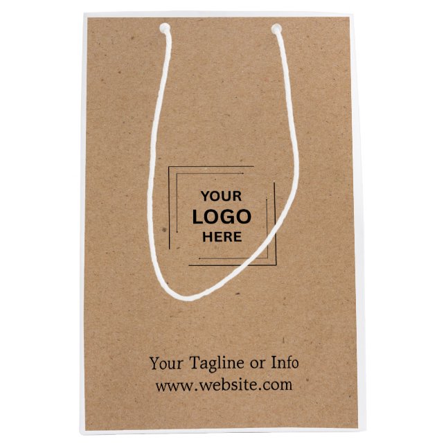 Sac cadeau moyen Kraft rustique moderne pour logo  (Devant)