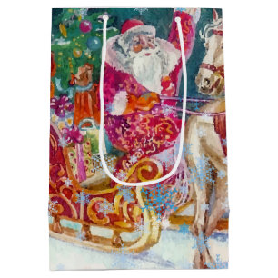 Sac Cadeau Moyen La nuit de Noël de la fête du cheval de traîneau d