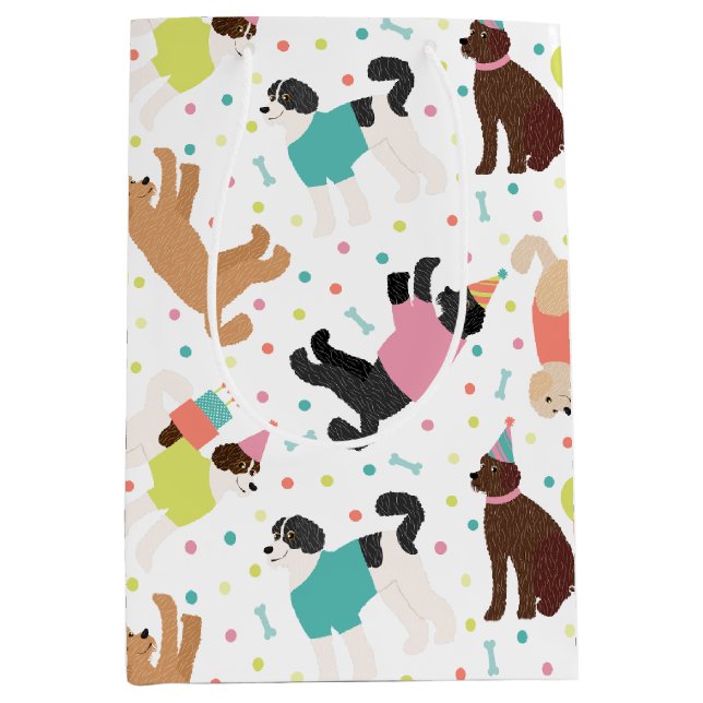 Sac Cadeau Moyen Labradoodle / Goldendoodle Anniversaire Party (Devant)