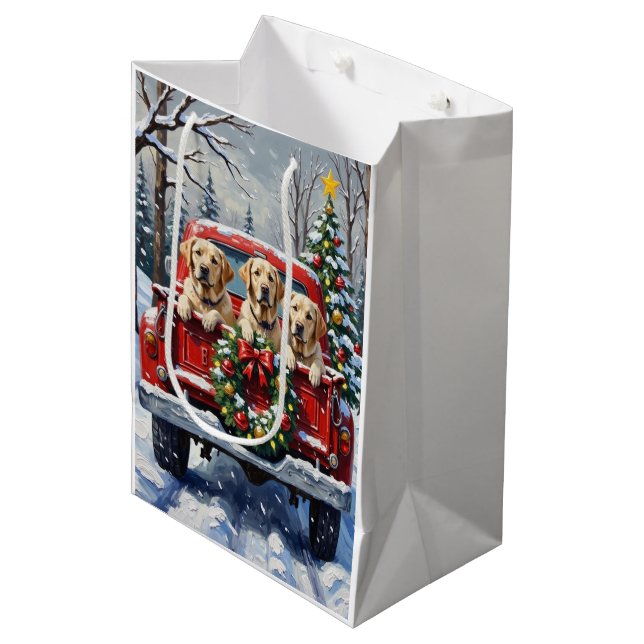 Sac Cadeau Moyen Labrador Retriever Christmas Red Truck Holiday (Devant Angle)