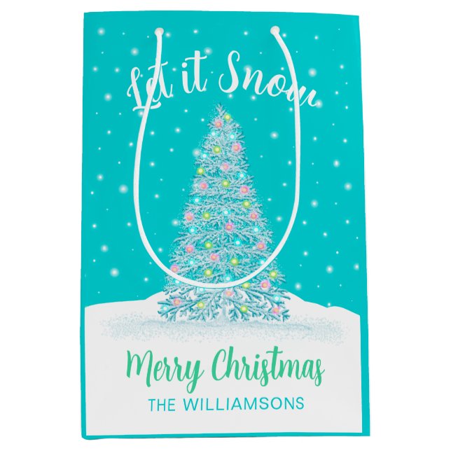 Sac Cadeau Moyen Laisser neiger Turquoise Aqua Noël (Devant)