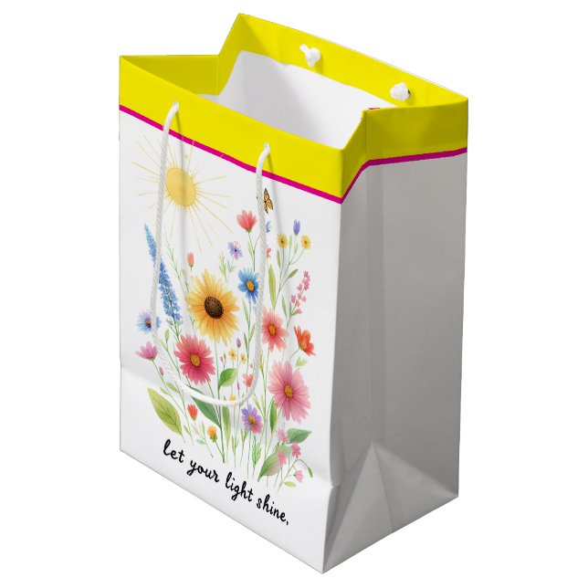 Sac Cadeau Moyen Laissez-vous éclairer les fleurs et le soleil (Devant Angle)