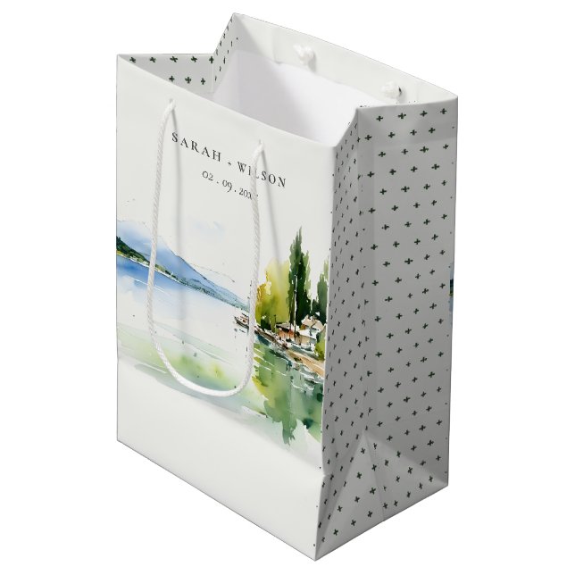Sac Cadeau Moyen Lake Geneva Switzerland Watercolor Scape Wedding (Devant Angle)