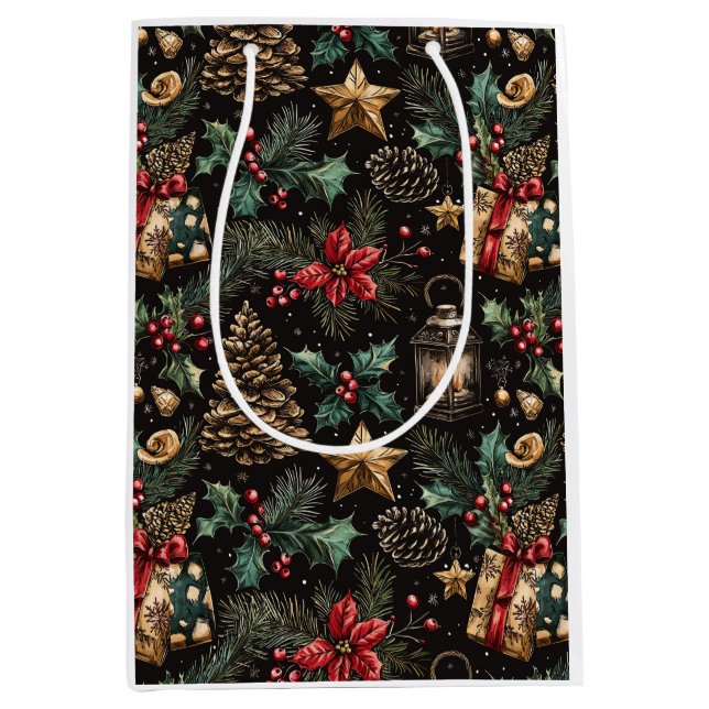 Sac Cadeau Moyen Lanternes de Noël Vintage (Devant)