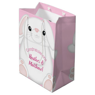 Sac Cadeau Moyen Lapin Baby shower rose