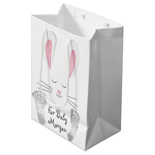 Sac Cadeau Moyen Lapin bébé avec empreintes (Devant Angle)