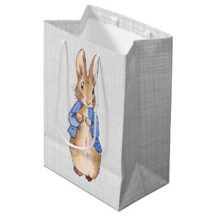 Sac Cadeau Moyen Lapin classique fond de lin gris