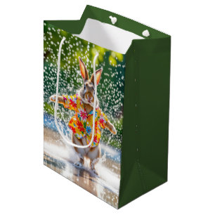Sac Cadeau Moyen Lapin d'anniversaire portant une chemise amusante