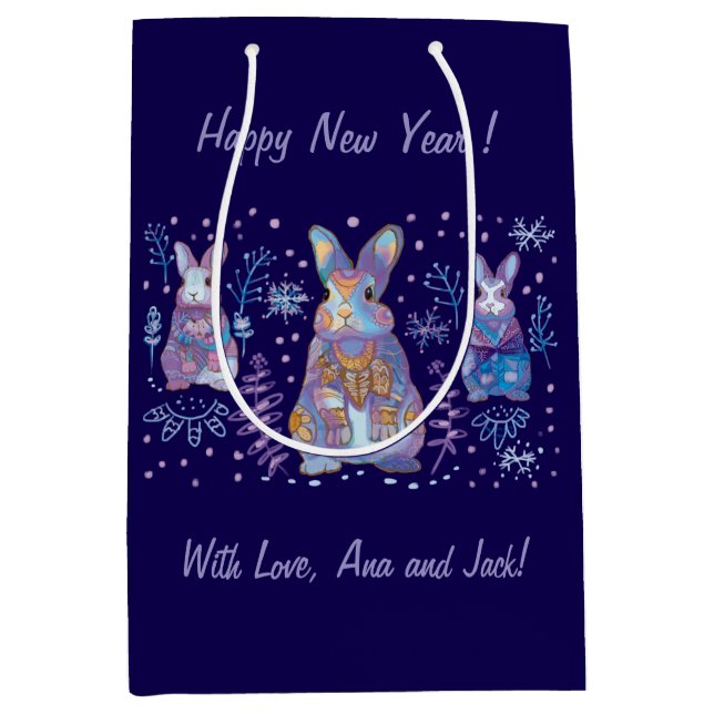 Sac Cadeau Moyen Lapin de Noël  (Devant)