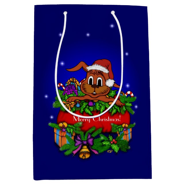 Sac Cadeau Moyen Lapin de Noël (Devant)