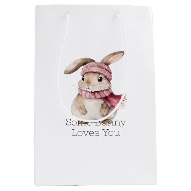 Sac Cadeau Moyen Lapin de Noël Bunny rose  (Devant)