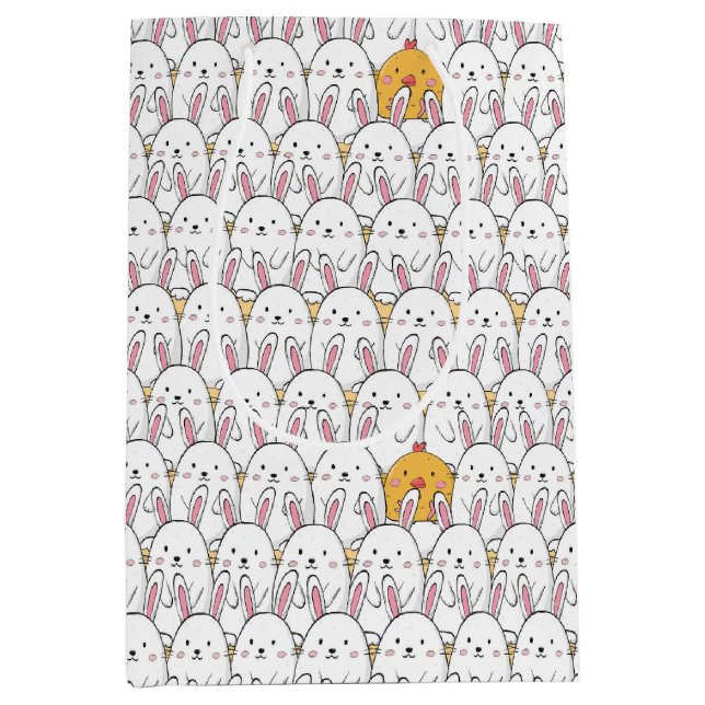 Sac Cadeau Moyen Lapin de Pâques et poupées (Devant)