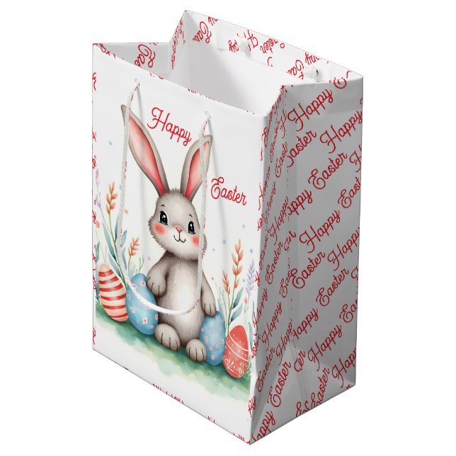 Sac Cadeau Moyen Lapin de Pâques Mignon et Collection Populaire d'O (Devant Angle)