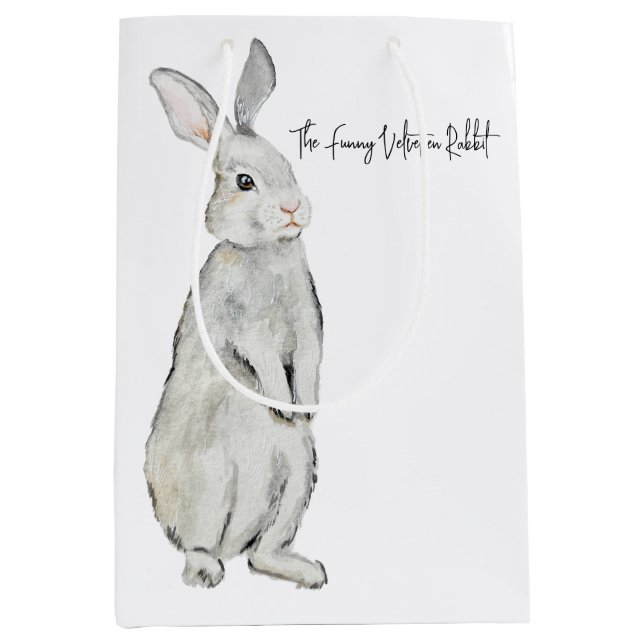 Sac Cadeau Moyen Lapin de velours drôle (Devant)