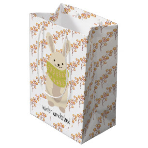 Sac Cadeau Moyen Lapin d'hiver avec son écharpe rayée