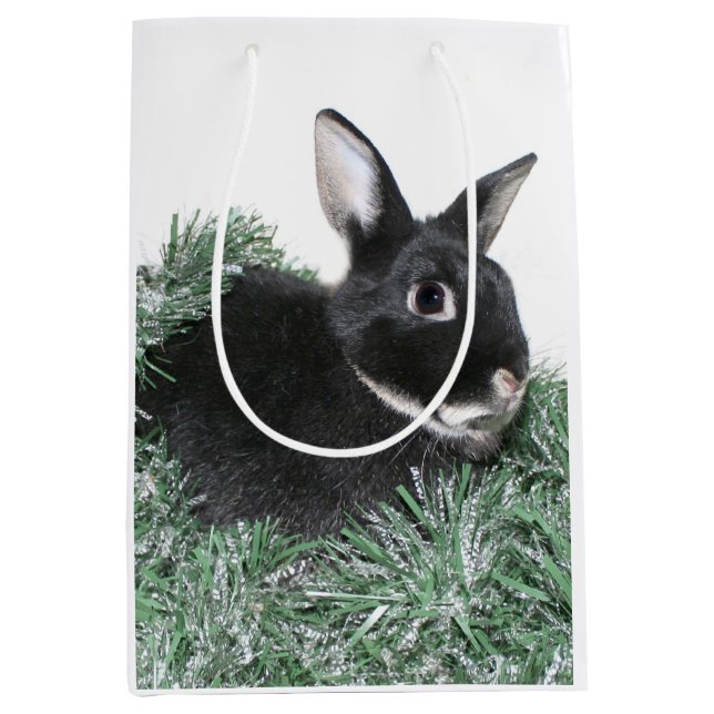 Sac Cadeau Moyen Lapin noir Noël (Devant)