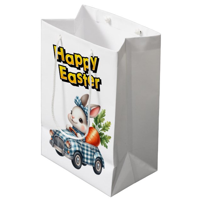 Sac Cadeau Moyen Lapins de Pâques  (Devant Angle)